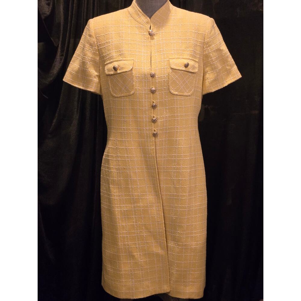 Vintage Rickie Freeman for Teri Jon Suits Long Yellow Plaid Dress Coat S 10